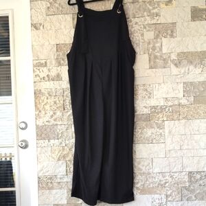 Curvzy Wide Leg Black Bib Overalls Silver Details, Plus Sz 3X Adjustable Straps